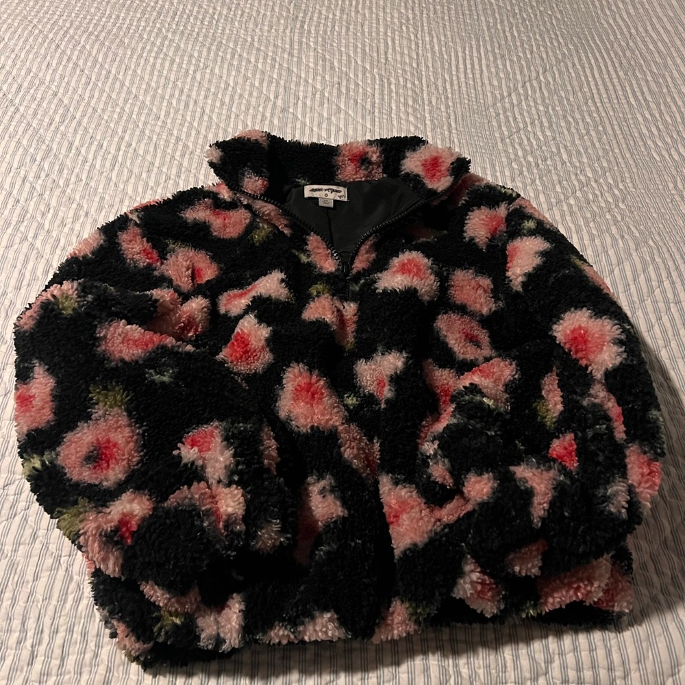 Sandy Liang Black and Pink Floral Puffer Jacket